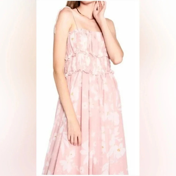 NWT En Saison Women's Gabby Square‎ Tie Sleeve Midi Dress Pink Floral Size Small - Picture 4 of 14